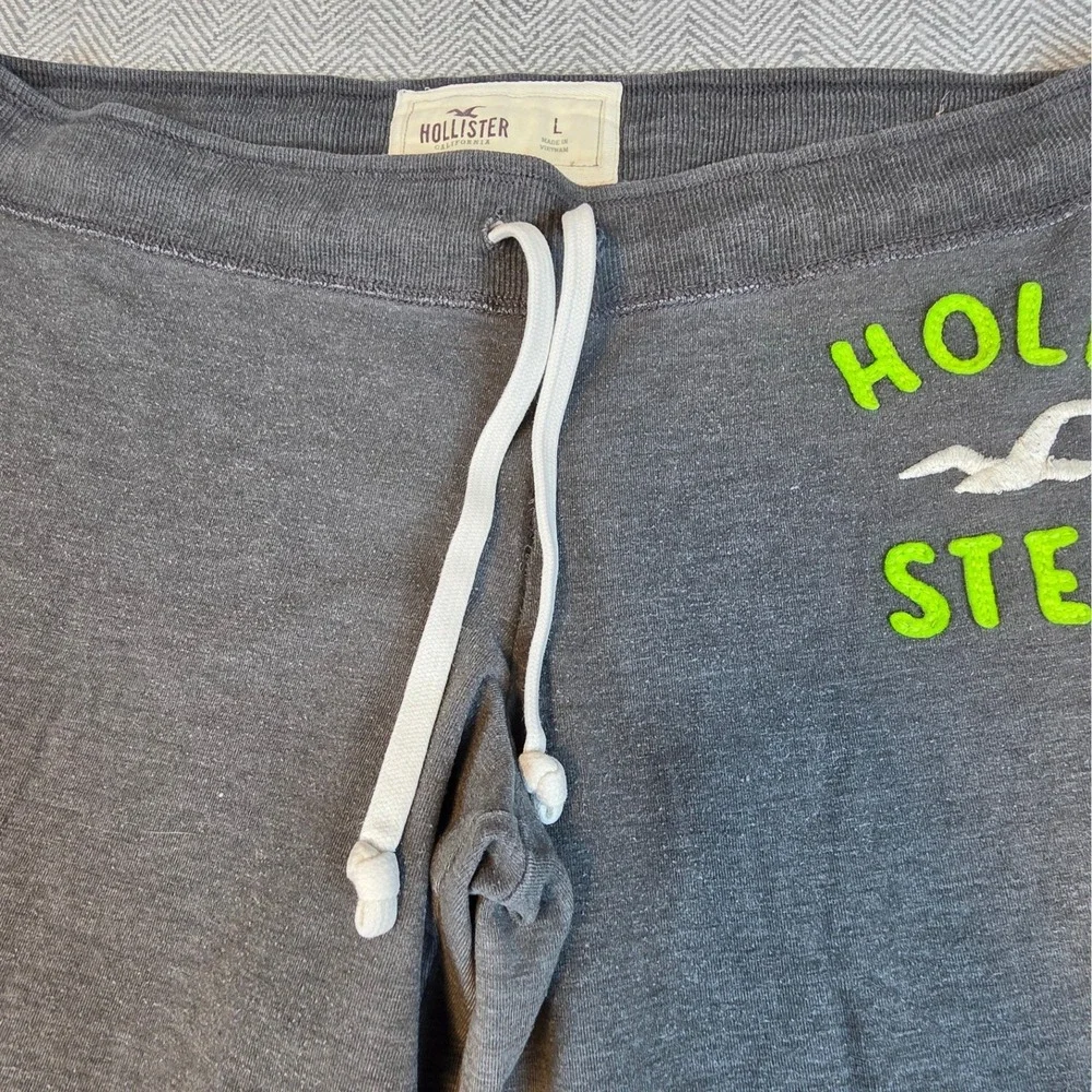 Hollister California Wide Leg Sweatpants Charcoal Gray Lime Green Logo Large